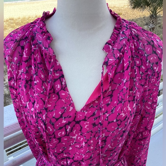 Fate Animal Print With Lurex Chiffon Tie Waist Dress In Hot Pink - Picture 3 of 9